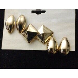 Vintage Puff Gold Tone Stud Earrings - 3 pairs - New